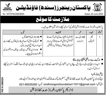 Managing Jobs in Pakistan Rangers Foundation Sindh